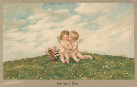 Putti kissing (chromolitho)