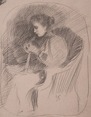 Seated, by lamplight, 1896 (charcoal on pink paper)
