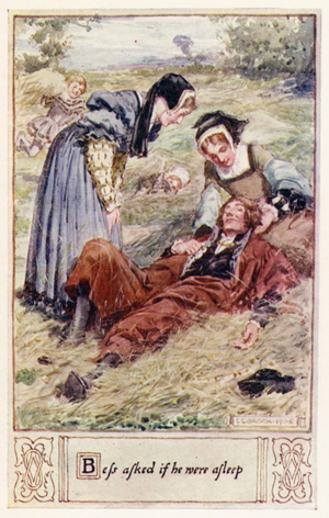 Bess asked if he were asleep (colour litho)