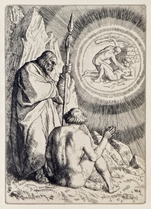 Michael Sets before Adam a Vision from 'Paradise Lost' by John Milton (1608-1674) a series of 12 illustrations etched by William Strang (1859-1921)
