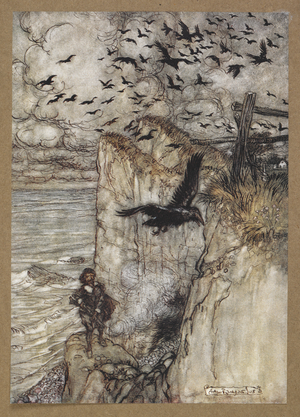 .... russet-pated choughs, many in sort, rising and cawing at the gun's report'.
A scene from 'A Midsummer Night's Dream.
