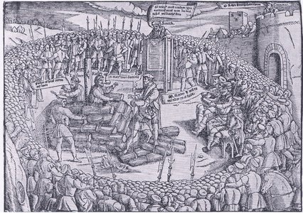 The burning of Latimer and Ridley at Oxford, October 1555 , from Cassells History of the British People published by the Waverley Book Company, c.1950's (litho)