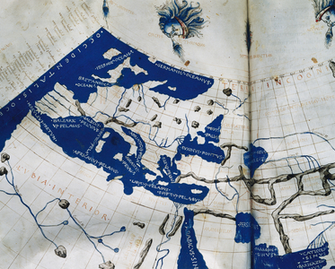Manuscript copy of the Ptolemy (100-170 AD) world map, reconstituted from Ptolemy's Geography (c.150). 15th-century