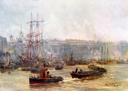 The Custom House and Billingsgate (colour litho)
