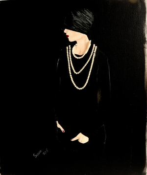 1920s Lady with Pearls(acrylic/collage on canvas)