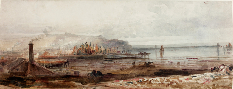 View of a Harbour (b/c, pencil & watercolour on paper)