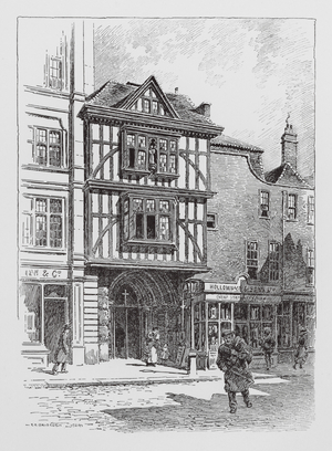 Entrance to St Bartholomew's Close, Smithfield (litho)
