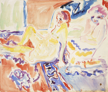 Sitting and Lying (recto); Sitzende und Liegende (recto),  (watercolour on paper)