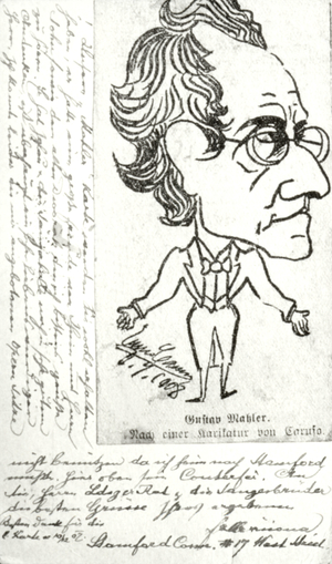 Gustav Mahler 's caricature on postcard, 1908 (drawing)