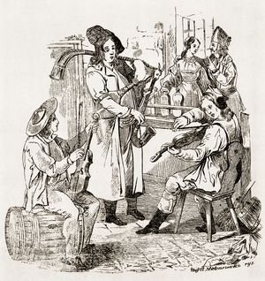 Polish bagpiper and fiddle