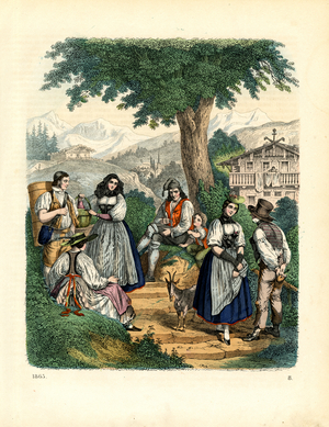 Traditional Alpine Dress and Rural Life (hand-coloured litho)