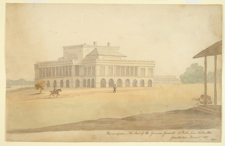 'Barrackpore. The Seat of the Governor General 16 miles from Calcutta from Nature. November 1807'.