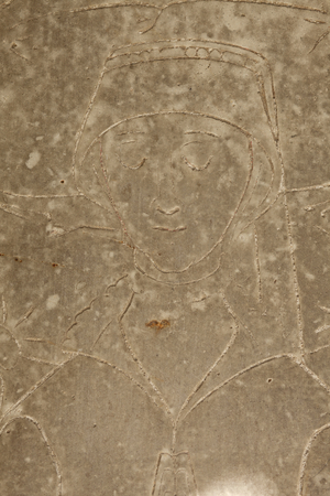 Cathedral (Cathédrale Notre-Dame). The cloister. A tombstone. Marguerite Moreau. 1551. Detail.