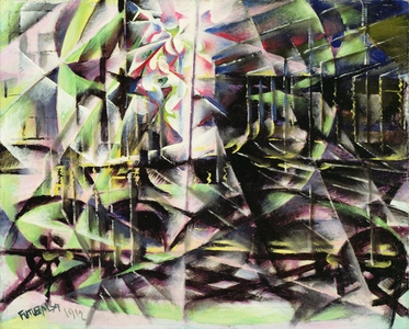 Speeding Automobile, 1912 (oil on wood)