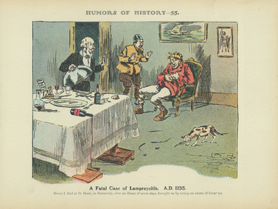A Fatal Case of Lampreycitis. A.D. 1135 (colour litho)