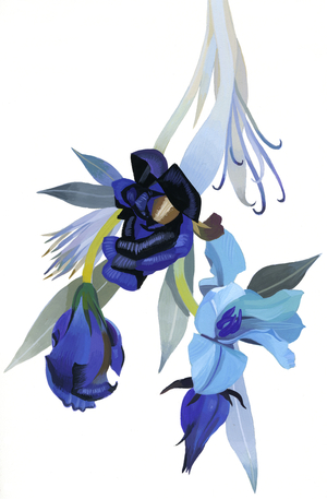Flower drawn with blue tone (gouache, adobe photoshop)