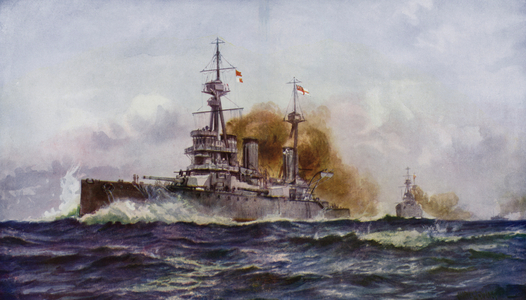 A famous battle cruiser- HMS Invincible (colour litho)