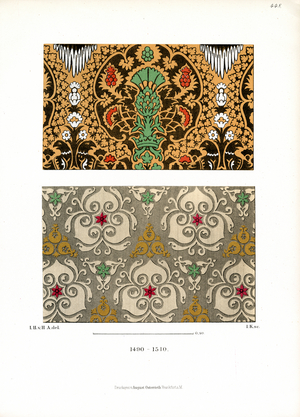 Renaissance Fabrics with Floral Ornaments (1490-1510) (chromolitho)