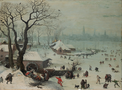 Winter Landscape with Snowfall near Antwerp, 1575 (mixed technique on oak)