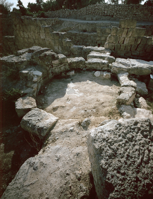 Small pool, or tower base, inside the grounds of the palace of King Ahab in Samaria