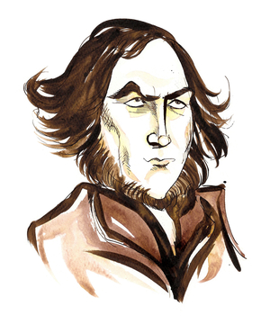 Robert Browning - caricature of English poet (1812-1889)