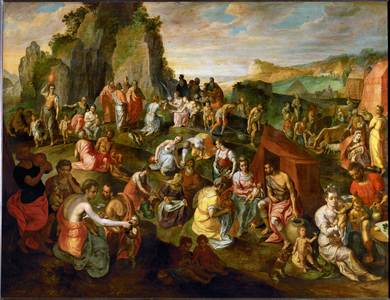 Moses draws water from the rock (painting on oakwood)