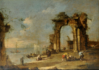 Coast scene with ruined landscape (oil on panel)
