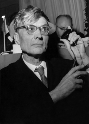 Mikhail Souslov Member of the Presidium and Secretary of the Central Committee of the PCus Leading Russian Delegation Heard Operator at the Congress of the French Communist Party May 14, 1964 (b/w photo)