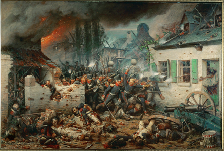 Prussian troops storm the village of Plancenoit during the Battle of Waterloo (oil on canvas)