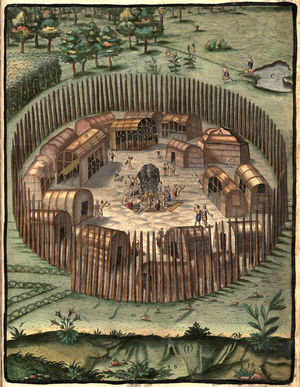 A Pomeiok Indian Fortified Village, in Virginia, 1585-88 (engraving)