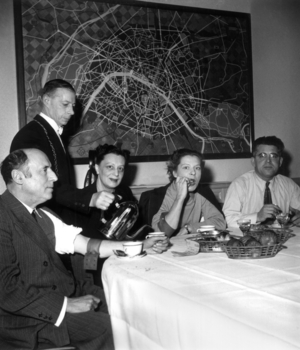 Journee Du Sang At L'Hotel De Ville From Left To Right Mr Tercinet Mme Yvonne Georges Picot Mme De Hautecloque Mr Melchior Le 5 March 1952 (b/w photo)