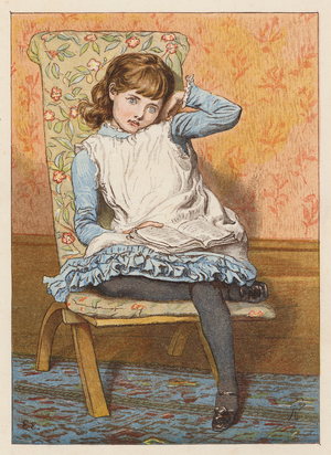 Girl, reading and daydreaming (colour litho)