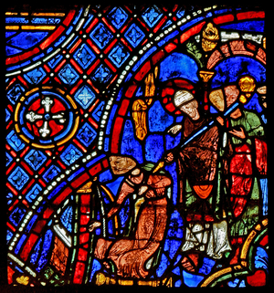 St Nicholas: breaks statue of Diana (w29a) (stained glass)