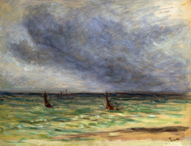 Departing Trawlers; Le Depart des Chalutiers, 1930-1934 (oil over black chalk on paper.)