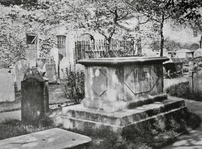 Tomb of Dr Watts in Bunhill Fields (b/w photo)