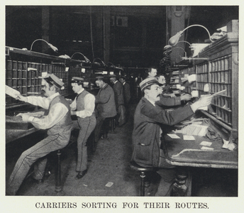 Carriers sorting for their Routes (b/w photo)
