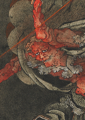 Thunder God, Edo Period, 1847 (ink & colour on paper) (detail of 391901)