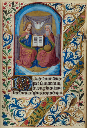 H/L-3-3 fol. 153r Holy Trinity, from Book of Hours, Use of Paris, mid-15th century (vellum)