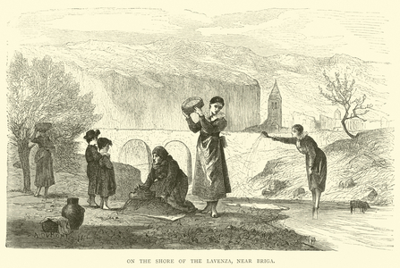 On the shore of the Lavenza, near Briga (engraving)