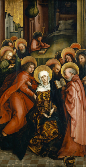 The Death of the Virgin, Painted Wing of the Afra-Altarpiece, 1490 (mixed media on softwood)