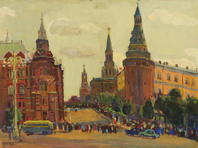 Queuing for Lenin, 1956 (tempera on paper)
