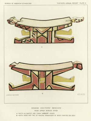 Arawak Doctors' Benches from Upper Moruca River (colour litho)