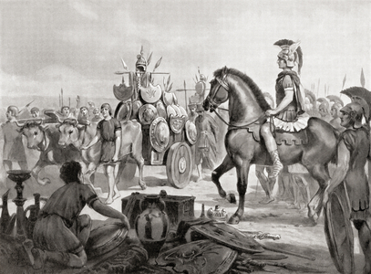 Alexander the Great sending spoil to Athens after the Battle of the Granicus River, 334 BC, from Hutchinson's History of the Nations, pub. 1915