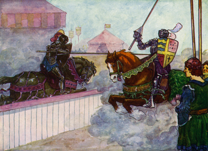 The Count of Chalon rode again and again at Prince Edward (colour litho)