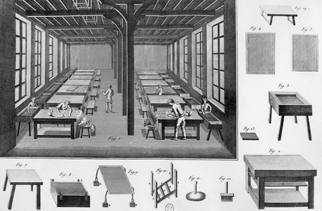 Cloth printing workshop in 1790, engraving