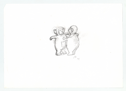 A couple of Teletubbie in conversation, 1995 (pencil)