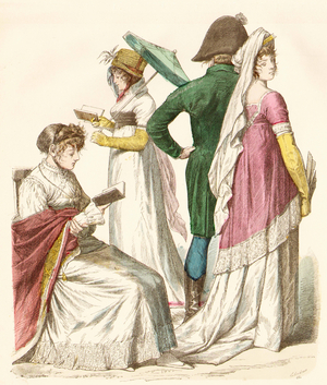 Fashion in the early 19th century (copper plate print)