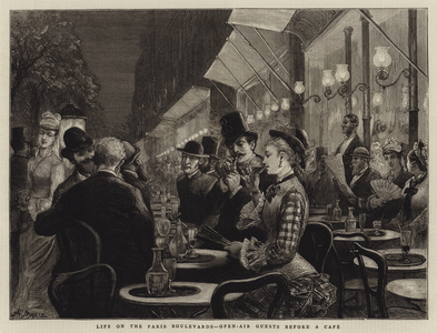 Life on the Paris Boulevards, Open-Air Guests before a Cafe (engraving)