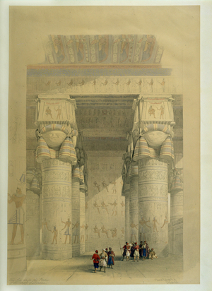 Below the portico of the temple at Dendera …
