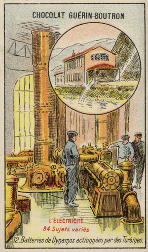 Dynamos driven by turbines (chromolitho)